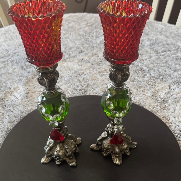 Hollywood Regency Other - Hollywood‎ Regency Green Lucite 8" Candlestick Holders Candles Mid Century Pair